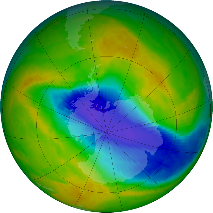 Antarctic ozone map for 01 November 2003